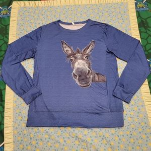 🫏 Donkey 🔥 Long Sleeve Shirt XL Blue Jackass 💙 Cute Unisex Mens Womens Animal